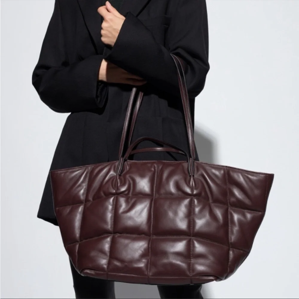 AllSaints Quilted Leather Tote in Deep Brown